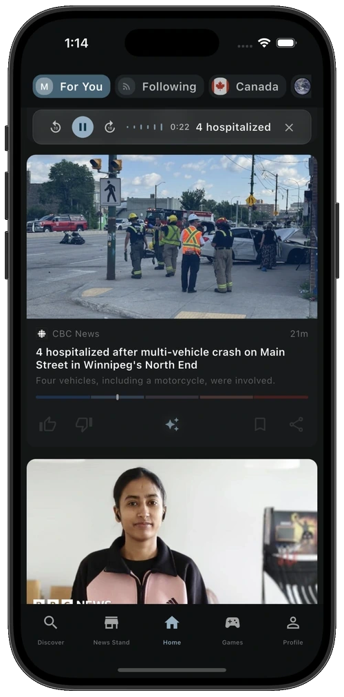 An article playing as a natural-voice audio summary
