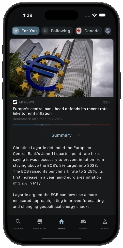 Article view with an AI-generated Summary of the key points