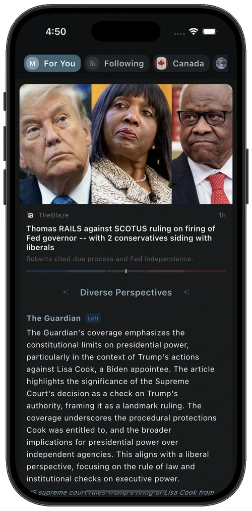 Diverse Perspectives comparing how sources across the bias spectrum covered the same story