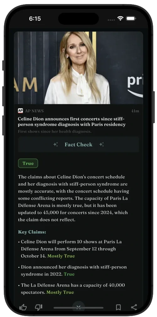 Fact Check verdict rating the accuracy of each claim in a news story